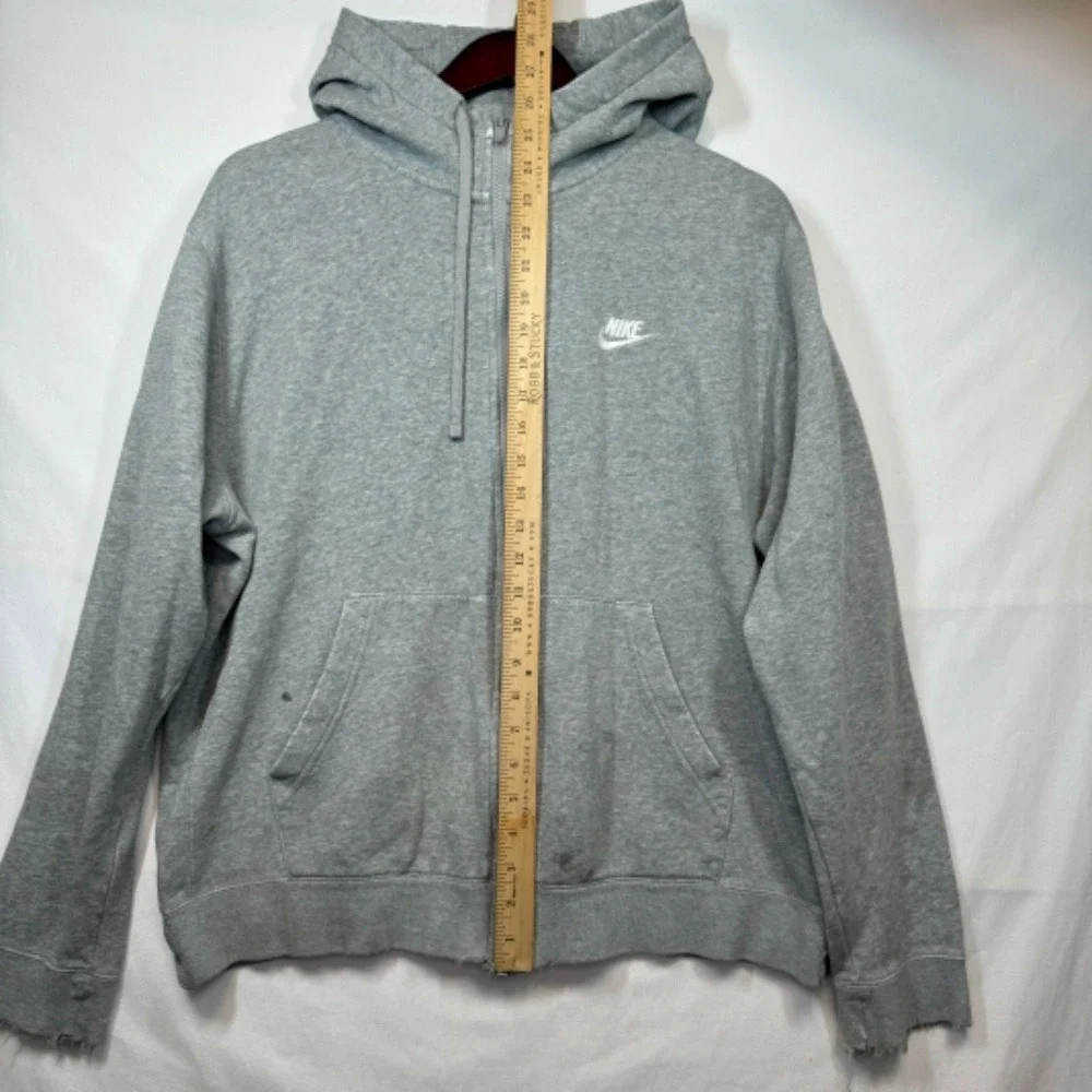 Nike Full Zip Hoodie Sweatshirt Everyday Casual Comfy Gray Diatressed‎ Sz Large
